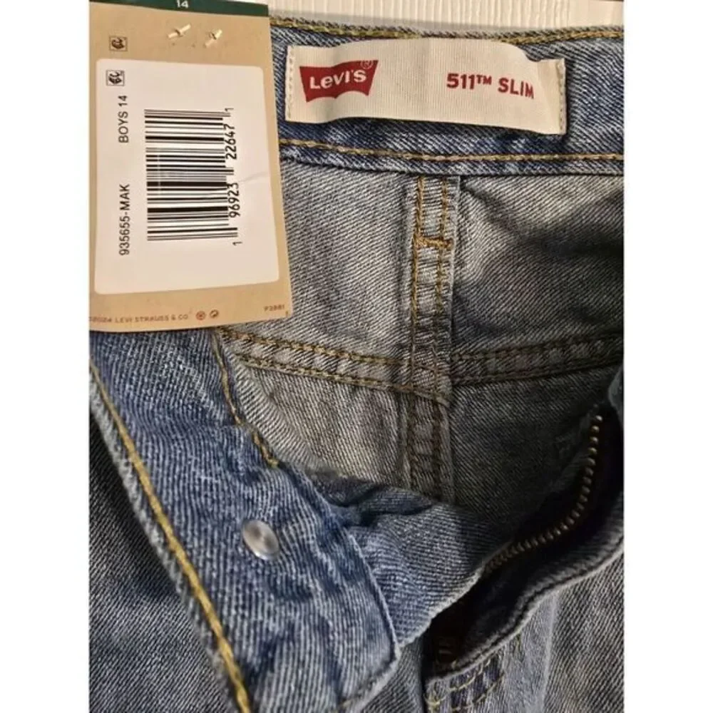 Levi Strauss Youth Boy's Adjustable Waist Distressed Denim Shorts‎ Medium Wash